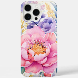 Roze en paarse waterverf floraal iPhone 16 pro max hoesje