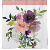 Roze en paarse waterverf floraal douchegordijn (Voorkant)