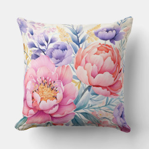 Roze en paarse waterverf floraal kussen
