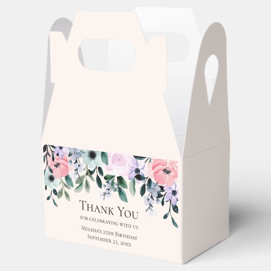 Roze en Paarse Waterverf Floral Border Hartelijk d Bedankdoosjes (Geopend)