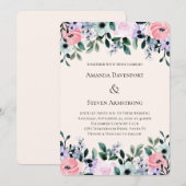 Roze en Paarse Waterverf Floral Border Wedding Kaart (Voorkant / Achterkant)
