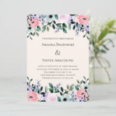 Roze en Paarse Waterverf Floral Border Wedding Kaart (Staand voorkant)
