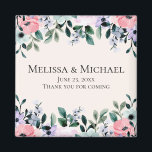 Roze en Paarse Waterverf Floral Border Wedding Magneet<br><div class="desc">Een bruiloft gunt magneet met een  bloemontwerp gemaakt met waterverven. Roze,  paarse en groene tuinbloemen</div>