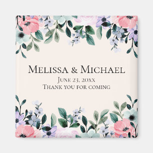 Roze en Paarse Waterverf Floral Border Wedding Magneet