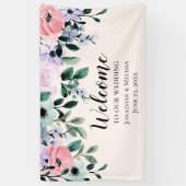 Roze en Paarse Waterverf Floral Border Wedding Spandoek (Verticaal)