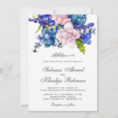 Roze en Paarse Waterverf Floral Islamic Wedding Kaart (Voorkant)