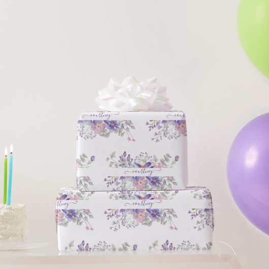 Roze en paarse waterverf florele gepersonaliseerde cadeaupapier (Feestgeschenken)