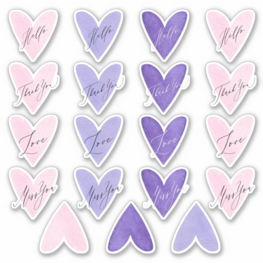 Roze en Paarse Waterverf Heart Envelope-zegels Sticker (Voorkant)