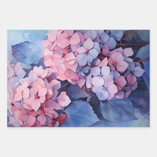 Roze en Paarse Waterverf Hydrangea Decoupage Inpakpapier Vel (Voorkant 3)