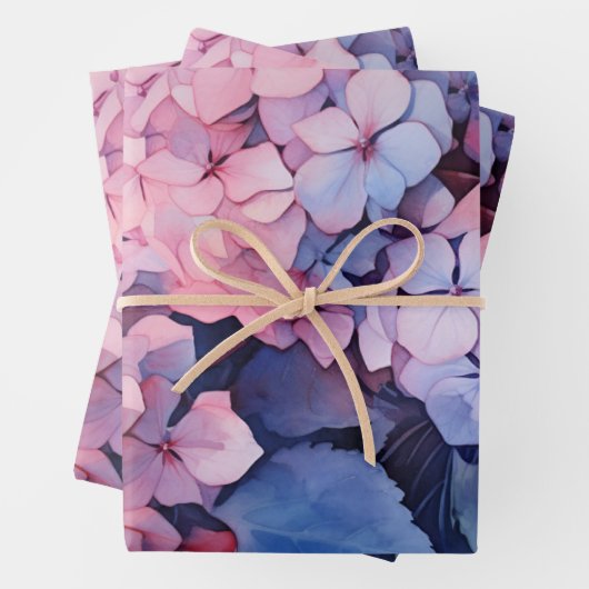 Roze en Paarse Waterverf Hydrangea Decoupage Inpakpapier Vel (In situ)