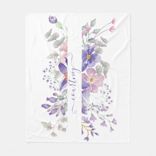 Roze en paarse waterverf op maat fleece deken (Voorkant)