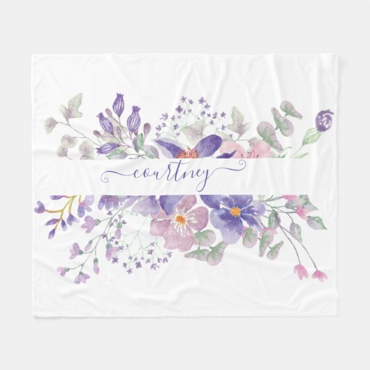 Roze en paarse waterverf op maat fleece deken (Voorkant (Horizontaal))