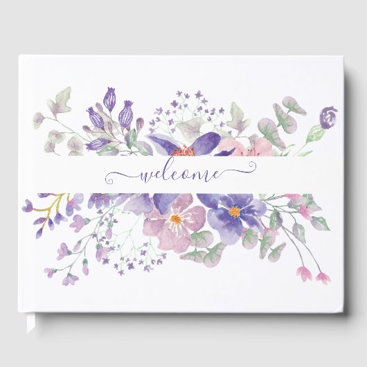 Roze en paarse waterverf op maat gastenboek (Voorkant)