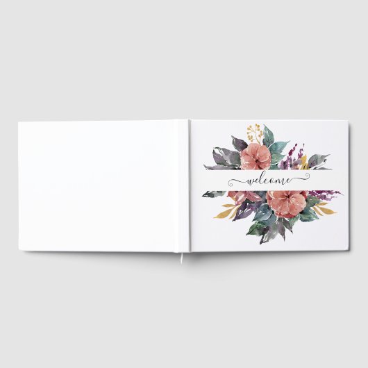 Roze en paarse waterverf op maat gastenboek (Volledig)