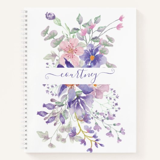 Roze en paarse waterverf op maat notitieboek (Voorkant)