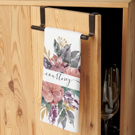 Roze en paarse waterverf op maat theedoek (Derde Gevouwen)