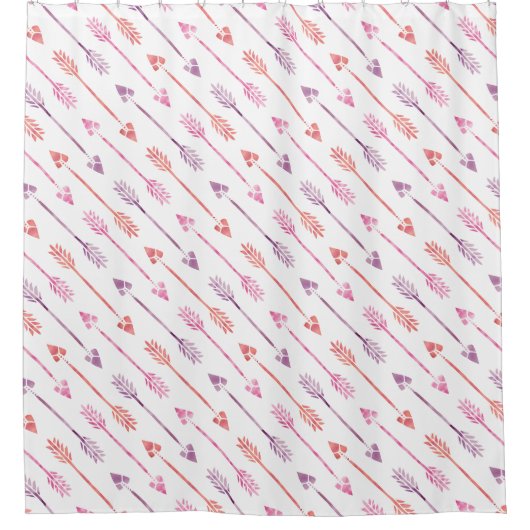 Roze en Paarse Waterverf pijlen patroon Douchegordijn (Voorkant)