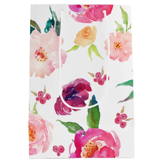 Roze en Paarse Waterverf Pioenenschenktas Medium Cadeauzakje (Achterkant)