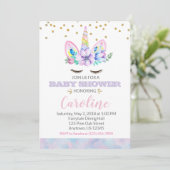 Roze en Paarse Waterverf Stijl Unicorn Baby shower Kaart (Staand voorkant)