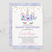 Roze en Paarse Waterverf Stijl Unicorn Baby shower Kaart (Voorkant / Achterkant)