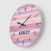 Roze en Paarse Waterverf Stripes op maat Grote Klok (Hoek)