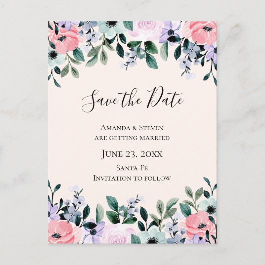 Roze en Paarse Waterverf Uitnodiging Briefkaart (Voorkant)