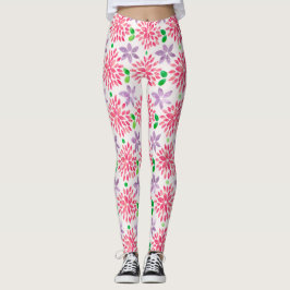 Roze en Paarse Waterverf ventilatorpatroon Leggings