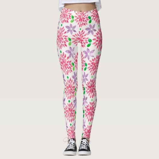 Roze en Paarse Waterverf ventilatorpatroon Leggings (Voorkant)