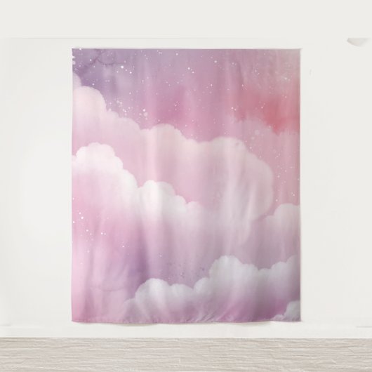 Roze en Paarse Waterverf Wolken Tapestry Wandkleed (Voorkant)