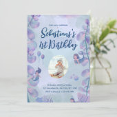 Roze en Paarse Waterverf Zeemeermin 1e Verjaardag Kaart (Staand voorkant)