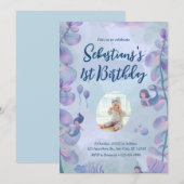 Roze en Paarse Waterverf Zeemeermin 1e Verjaardag Kaart (Voorkant / Achterkant)