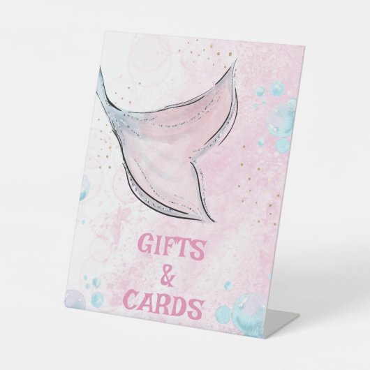 Roze en paarse waterverf zeemeermin staart geschen reclamebord met voetstuk (Voorkant)