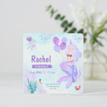 Roze en paarse waterverf zeemeermin verjaardag