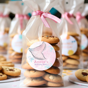Roze en paarse waterverf zeemeerminnenstaart ronde sticker