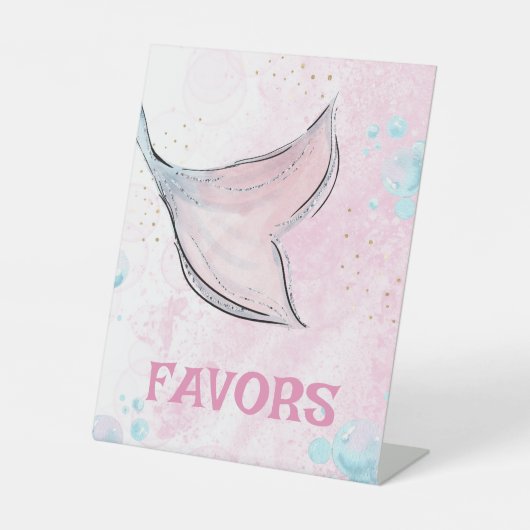 Roze en paarse waterverf zeemeerminstaart gunsten reclamebord met voetstuk (Voorkant)