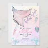 Roze en paarse waterverf zeemeerminstaart Uitnodig Kaart (Voorkant)