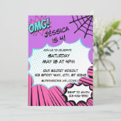 Roze en Paarse Web Comic Birthday Kaart (Staand voorkant)