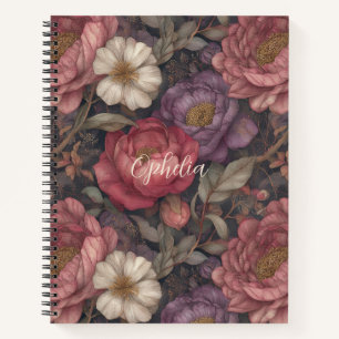 Roze en paarse wilde bloem gepersonaliseerd notitieboek