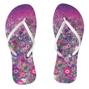 Roze en Paarse wilde bloemen Teenslippers