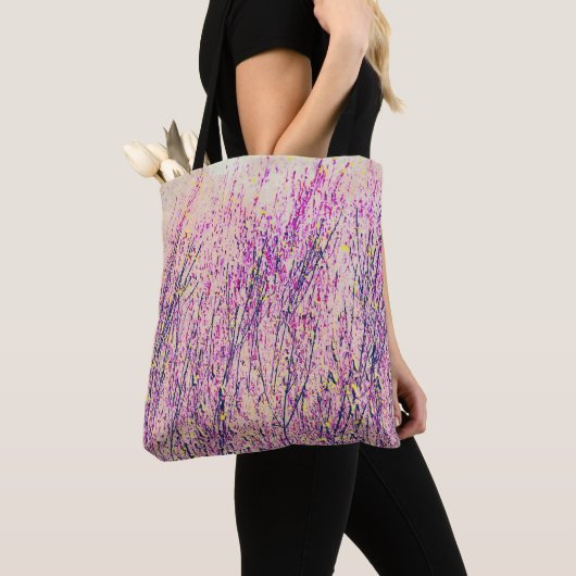  Roze en Paarse Wildflower Art Tas (Dichtbij)