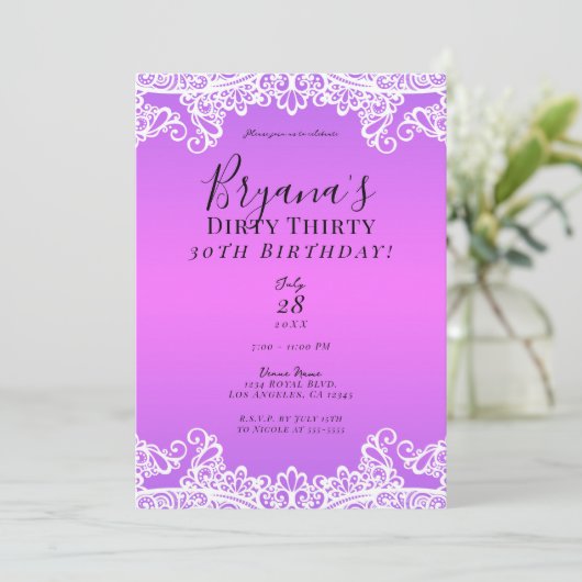 Roze en Paarse witte kant vuil 30 30e verjaardag Kaart (Staand voorkant)