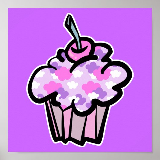 roze en paarse wolken cupcake poster (Voorkant)
