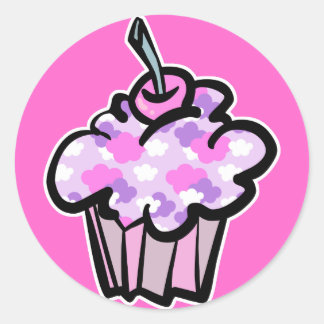 roze en paarse wolken cupcake ronde sticker