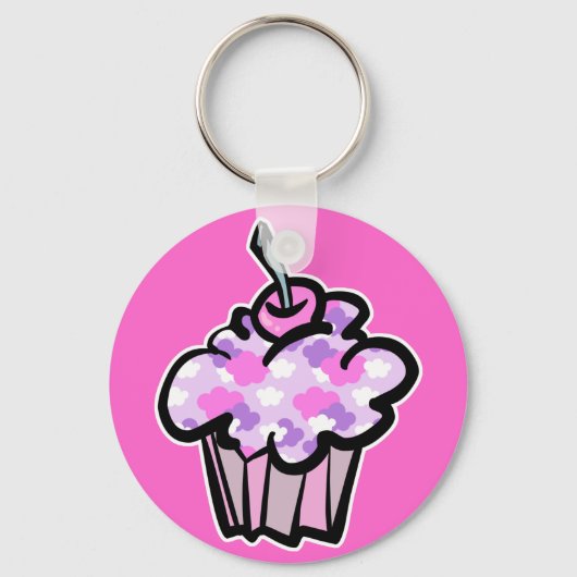 roze en paarse wolken cupcake sleutelhanger (Voorkant)