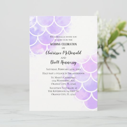 Roze en Paarse Zeemeermin geïnspireerde uitnodigin Kaart (Staand voorkant)