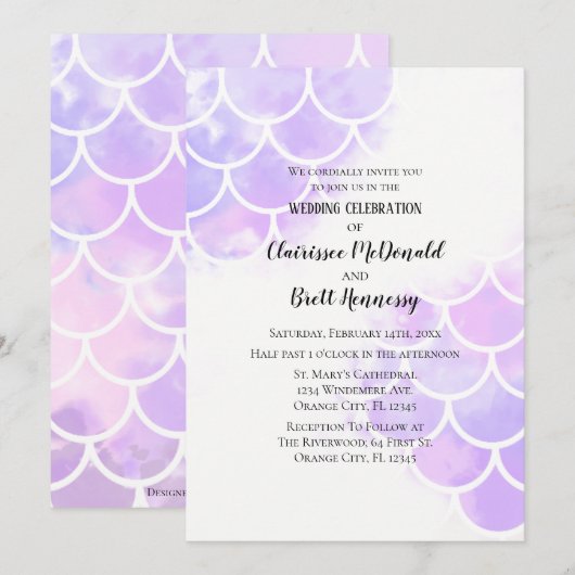 Roze en Paarse Zeemeermin geïnspireerde uitnodigin Kaart (Voorkant / Achterkant)