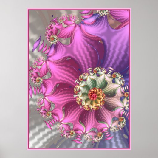 Roze en Paarse Zijdeachtige Fractal Poster (Voorkant)