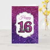 Roze en Paarse zoete 16 Sparkle Glitter Gemstone Kaart (Gele Bloem)
