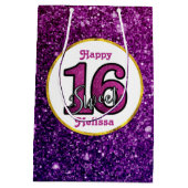 Roze en Paarse zoete 16 Sparkle Glitter Gemstone Medium Cadeauzakje (Achterkant)