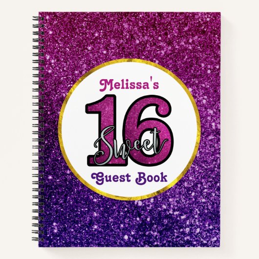 Roze en Paarse zoete 16 Sparkle Glitter Gemstone Notitieboek (Voorkant)